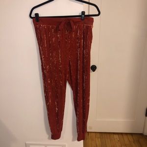 Burnt orange, crushed velvet joggers